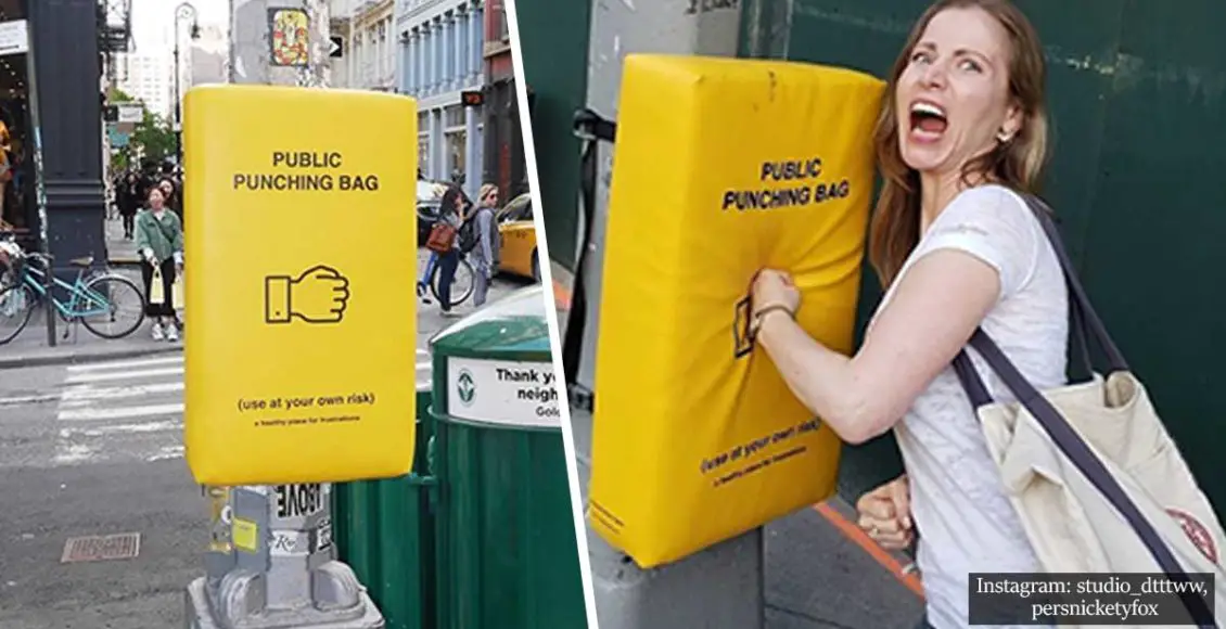 "Public Punching Bags" Placed Around Manhattan Help New Yorkers Release Their Daily Frustrations