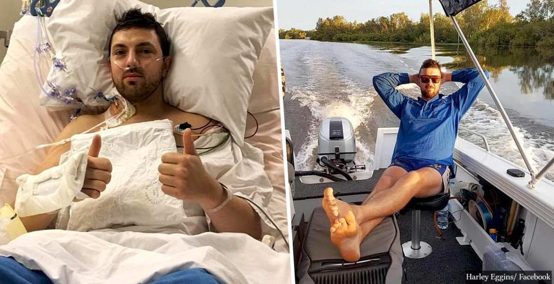 The hilarious reaction of a fisherman waking up after heart surgery has been captured on video
