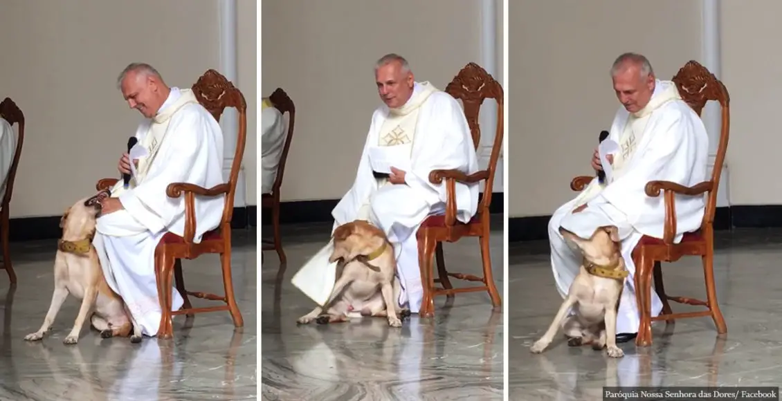 This priest's reaction to a dog who crashed his church service will melt your heart