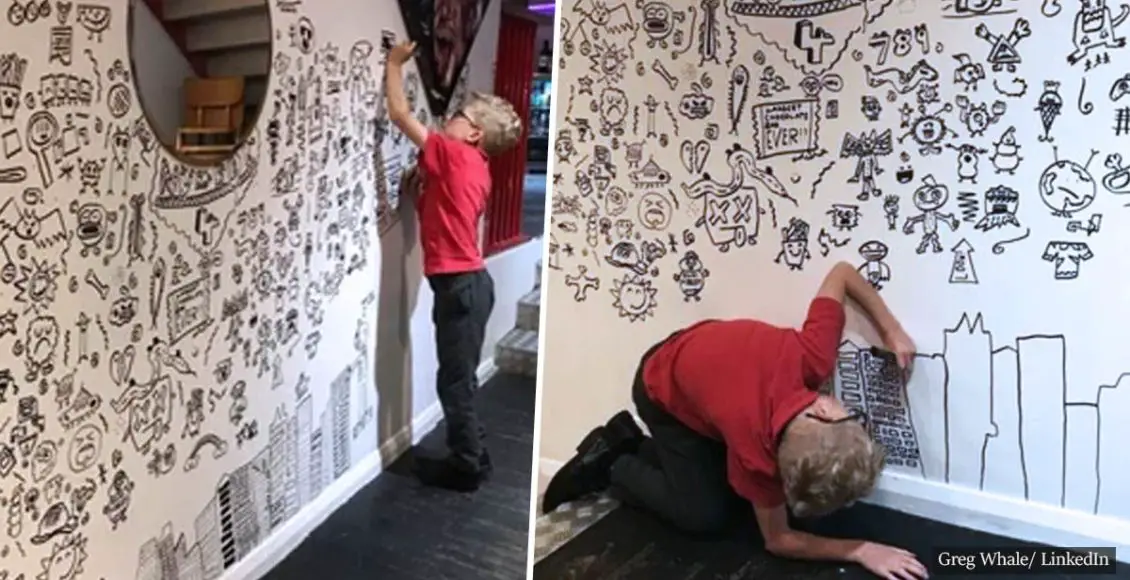 9-year-old told not to doodle in class decorates restaurant with his drawings