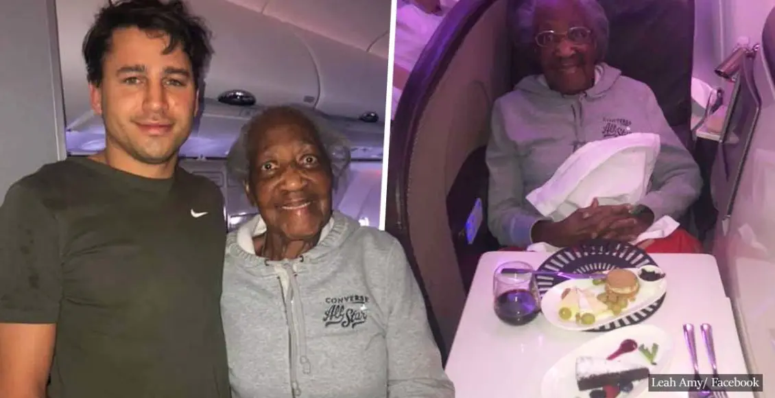 Passenger selflessly gives his first-class seat to an 88-year-old woman making her dreams come true