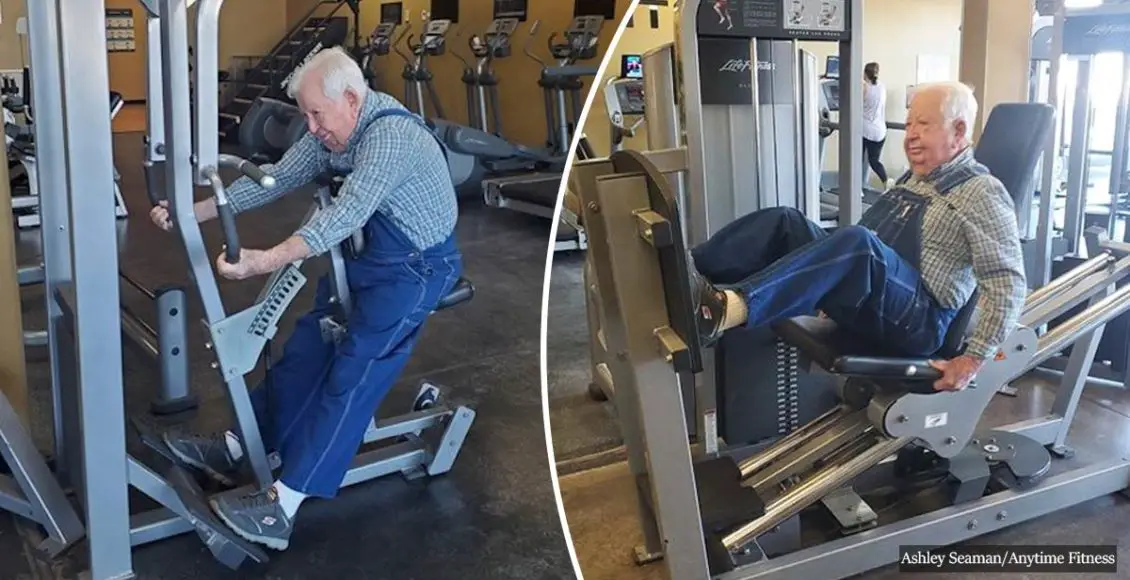 91-Year-old Gym Member Who Works Out in Overalls Becomes Social Media Inspiration