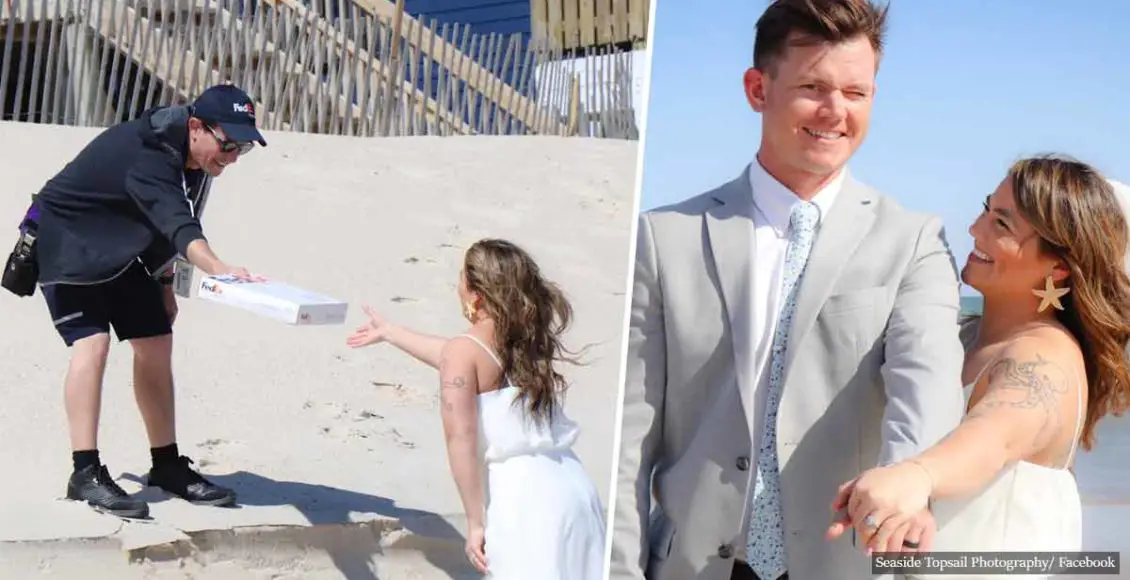 Awesome FedEx employee saves a wedding by delivering the ring to their beach ceremony just in time