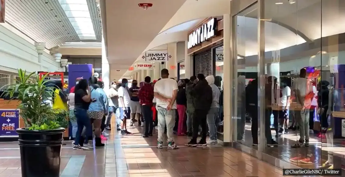 Dozens of shoppers gather to buy new Air Jordan kicks in Atlanta after the lockdown was lifted
