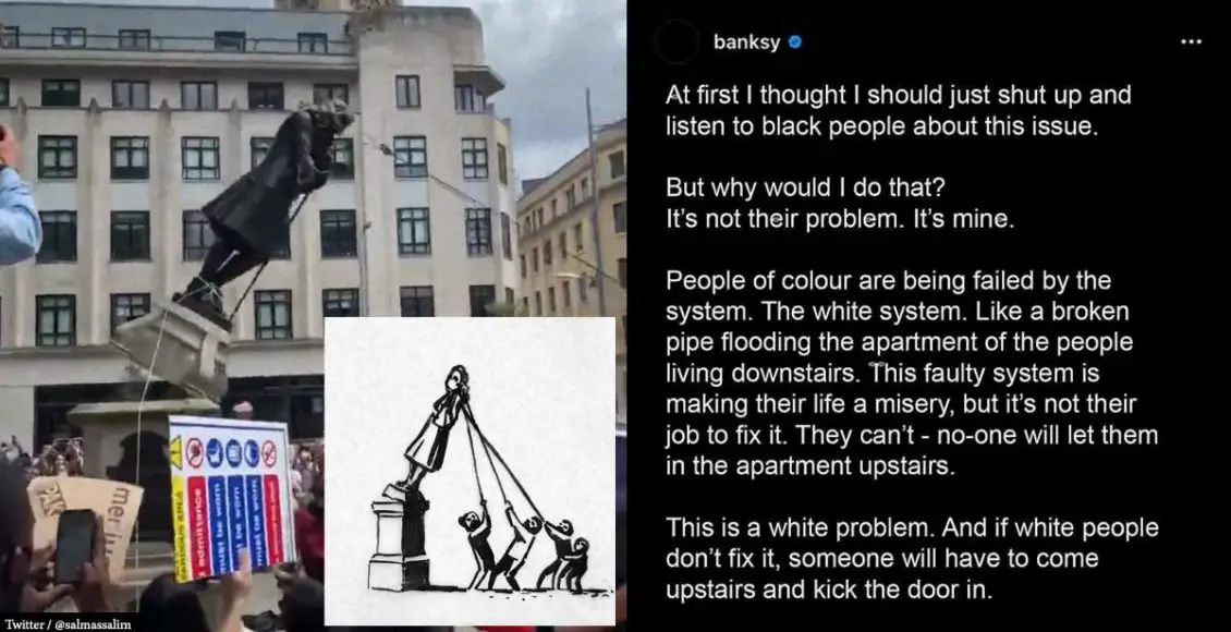 Banksy proposes a new statue to make 'Everyone Happy' amid BLM demonstrations