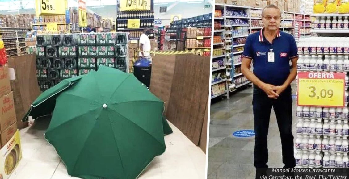 Dead supermarket employee covered with umbrellas for hours so the store could stay open