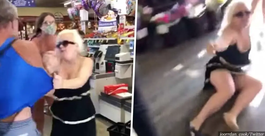 “Karen” Gets Dragged Out Of Supermarket After Refusing To Wear A Mask, Fighting With Customers