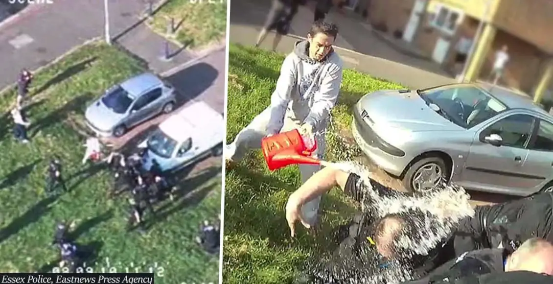 Shocking footage: Police officers doused in petrol during arrest