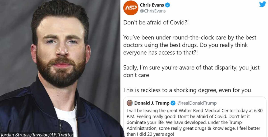 Chris Evans Just Slammed Trump On Twitter For Telling People "Don't Be Afraid Of COVID"