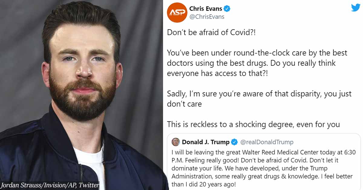 Chris Evans Just Slammed Trump On Twitter For Telling People "Don't Be Afraid Of COVID"