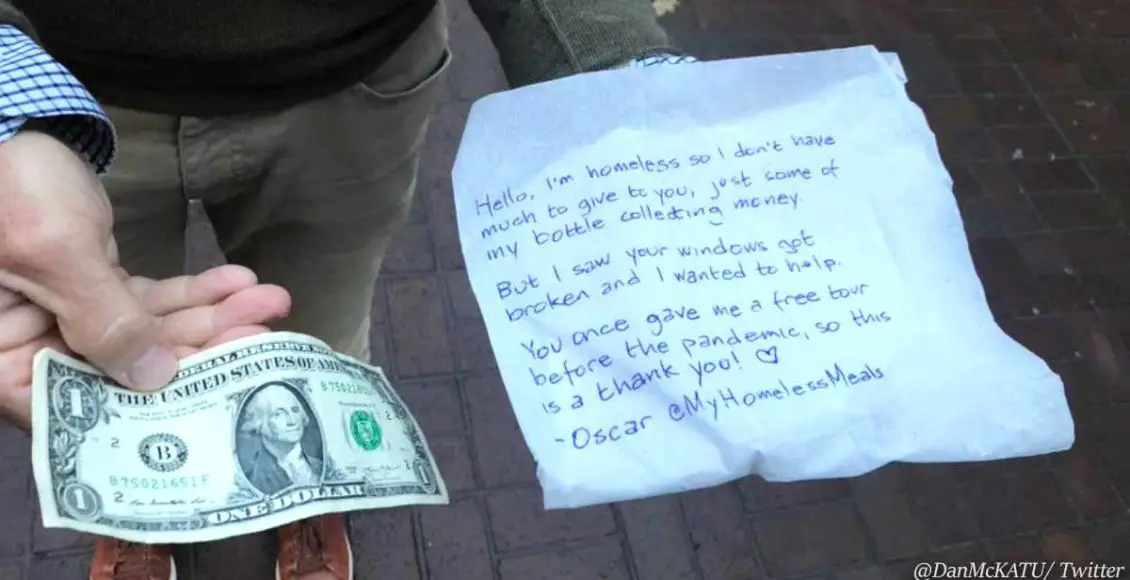 Homeless man donates bottle money after rioters shatter Oregon Historical Society windows