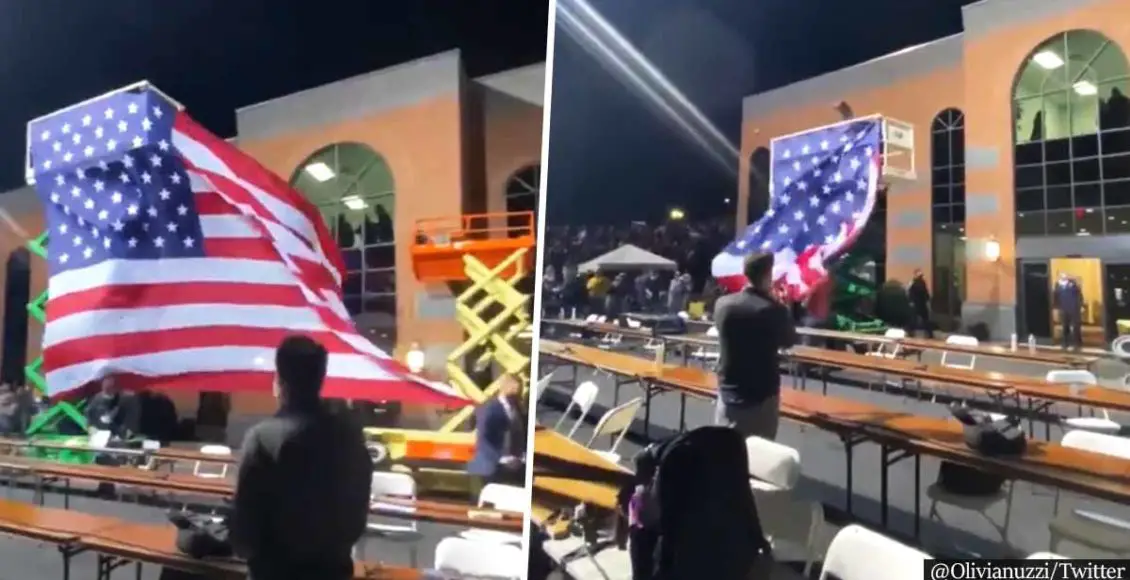 Massive structure holding up American flag collapses at Trump's rally in North Carolina