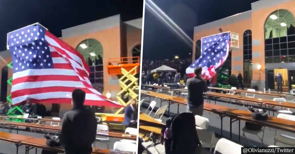 Massive structure holding up American flag collapses at Trump's rally in North Carolina
