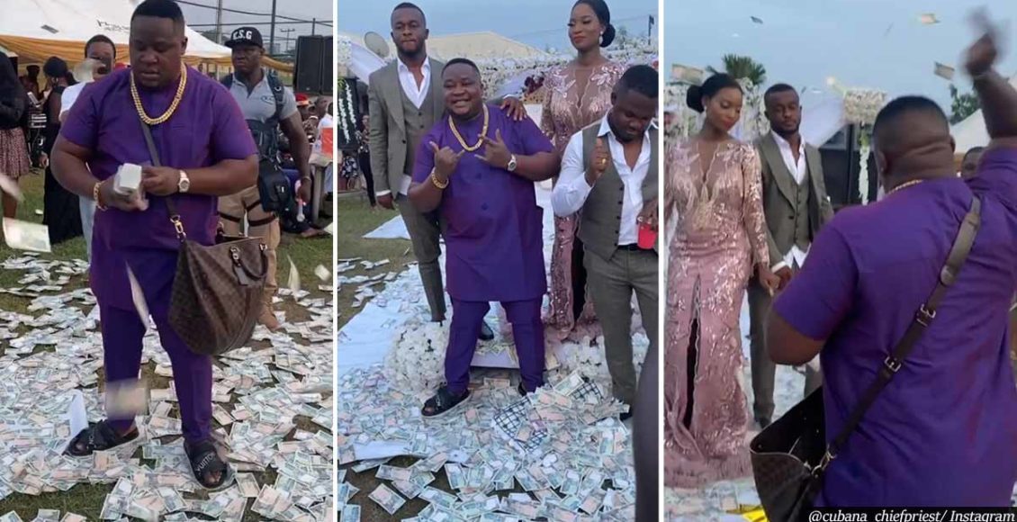 Stacks Of Money Rains At a Wedding As Nigerian Socialite Steals The Show By Throwing His Profits In The Air