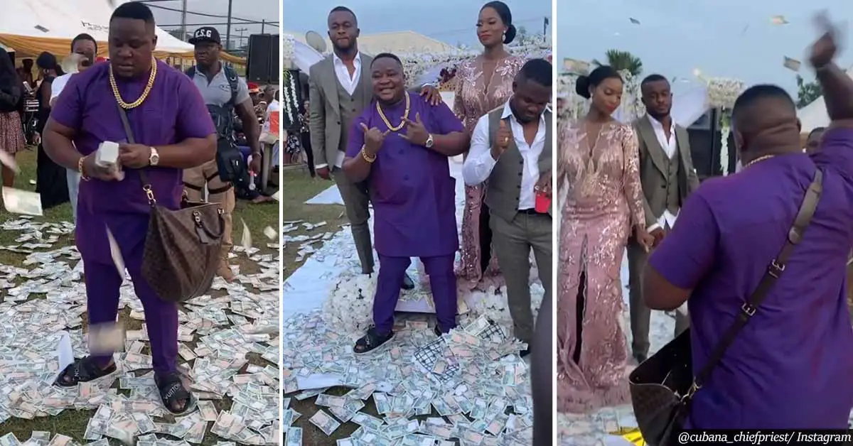 Stacks Of Money Rains At a Wedding As Nigerian Socialite Steals The Show By Throwing His Profits In The Air