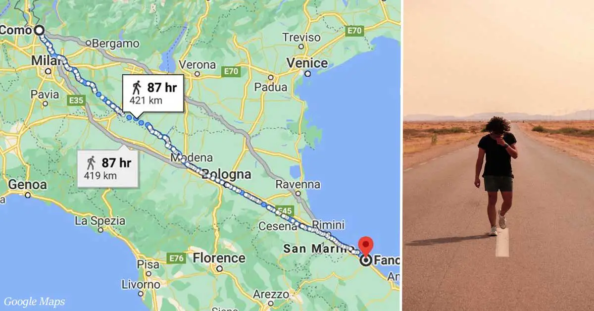 Italian man walks 280 miles to chill out after arguing with his wife