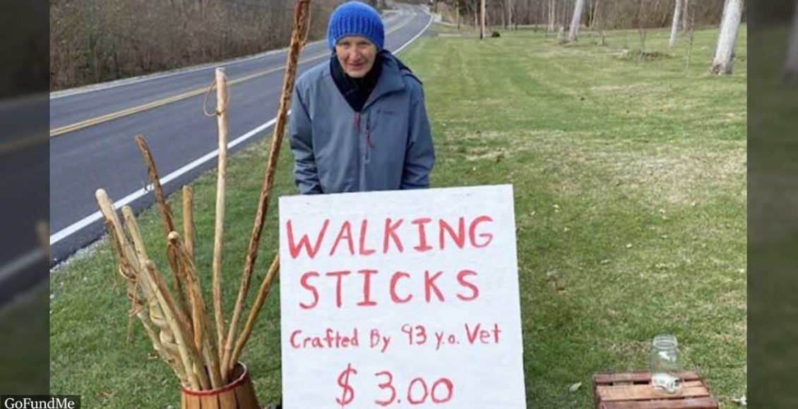 93-Year-old Veteran Raised $16,000 For Food Pantry By Whittling Walking Sticks