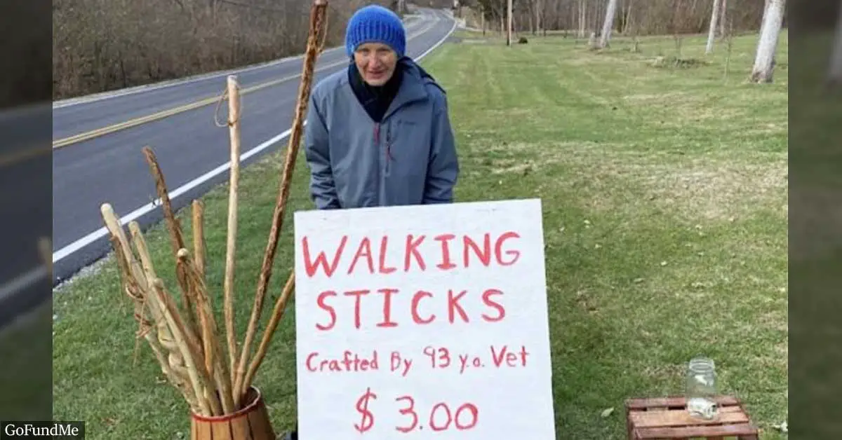 93-Year-old Veteran Raised $16,000 For Food Pantry By Whittling Walking Sticks