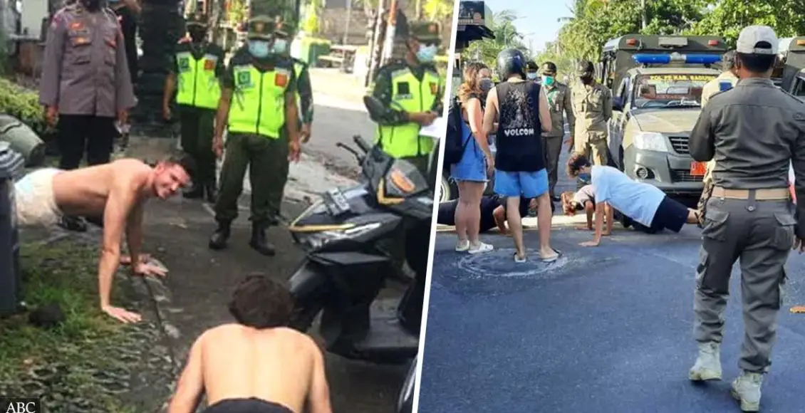 Foreigners In Bali Forced To Do Push-Ups For Not Following Pandemic Protocol