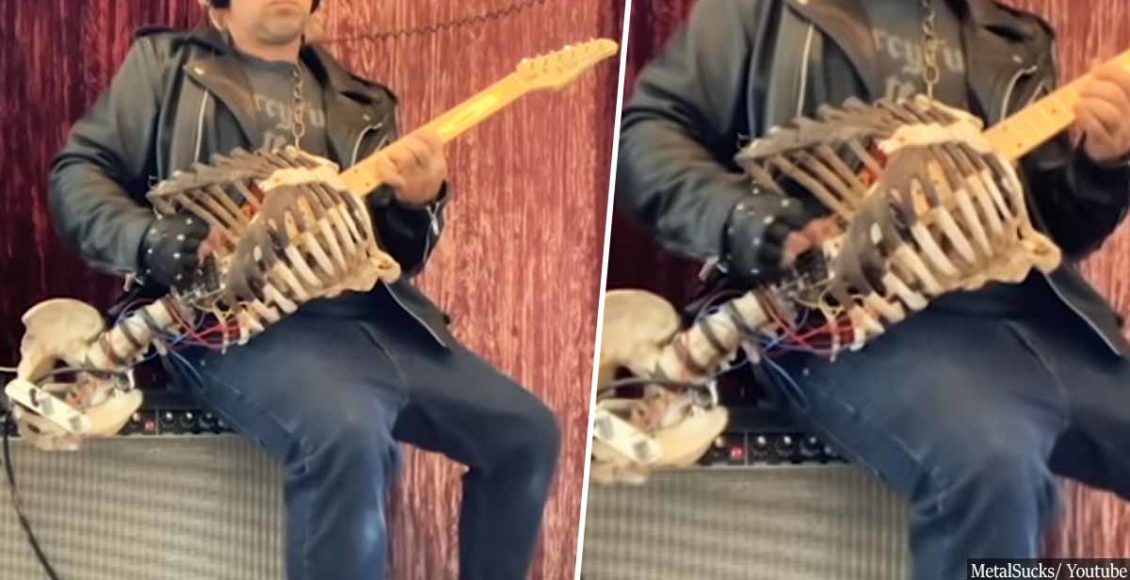 Musician turns his dead uncle's skeleton into a heavy metal guitar