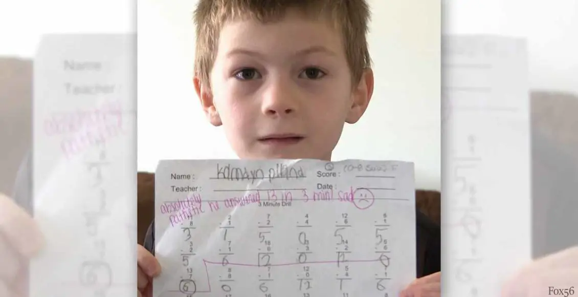 Teacher writes ‘absolutely pathetic’ on 7-year-old’s math paper