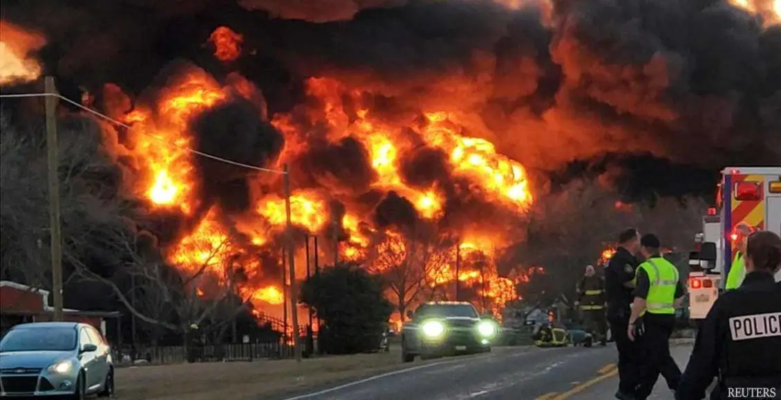 Train carrying gasoline collides with an 18-wheeler in Texas, sparking a massive explosion