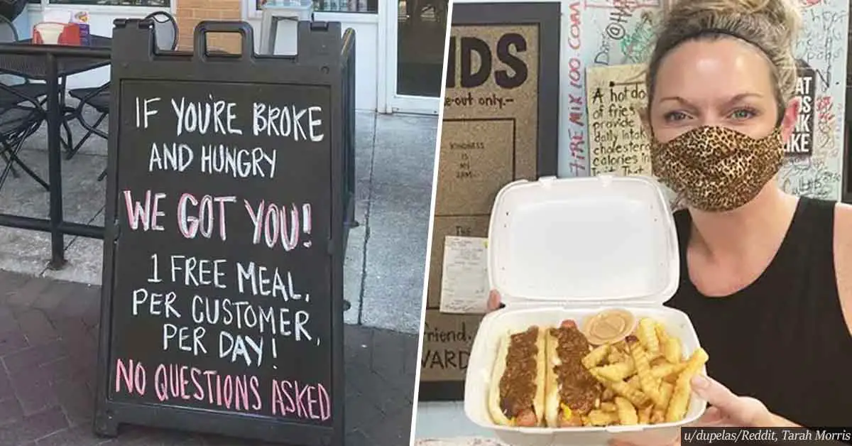 Restaurant offers 'broke' customers one free meal a day - 'No questions asked'