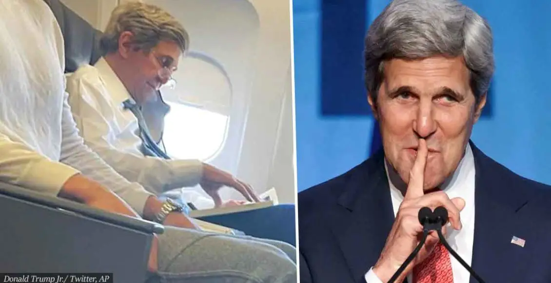 US Climate Envoy John Kerry spotted with his MASK OFF while on an American Airlines flight