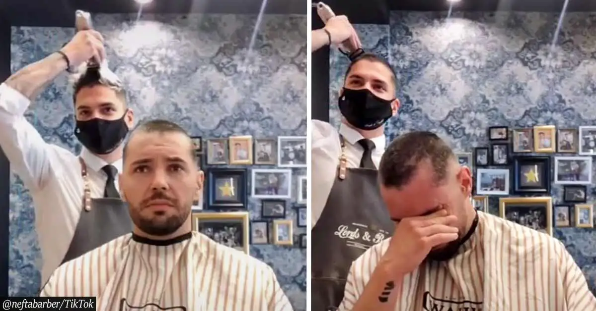 Barber Moves Cancer Patient To Tears As He Shaves Off Own Hair In Heartwarming Viral Video