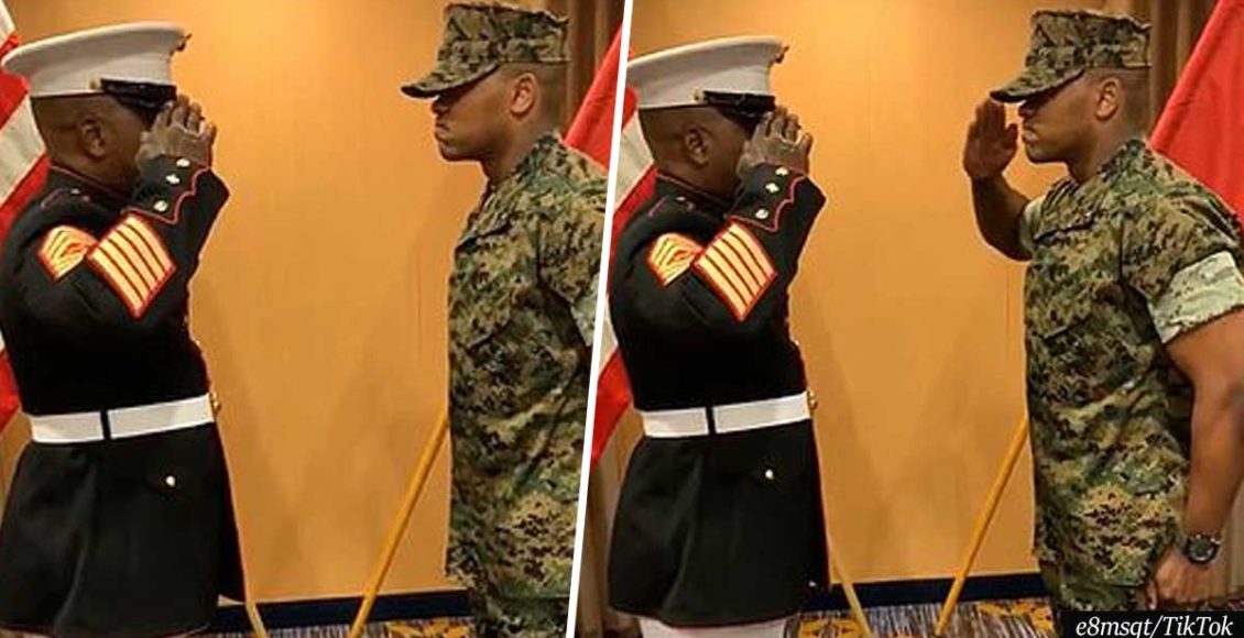 VIDEO: Marine father salutes his son after his promotion to commissioned officer