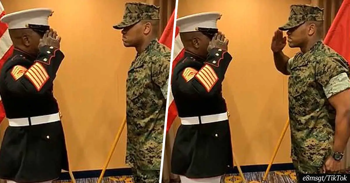VIDEO: Marine father salutes his son after his promotion to commissioned officer