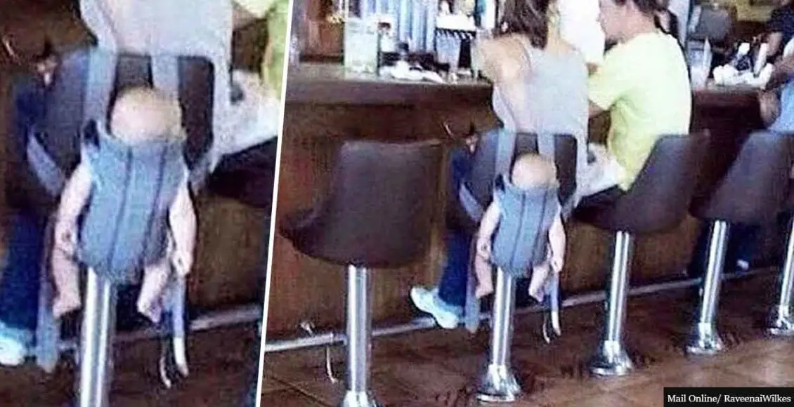 Woman Hangs Her Baby Over Bar Stool Like A Bag While She Enjoying A Drink With A Man And People Are Furious About It