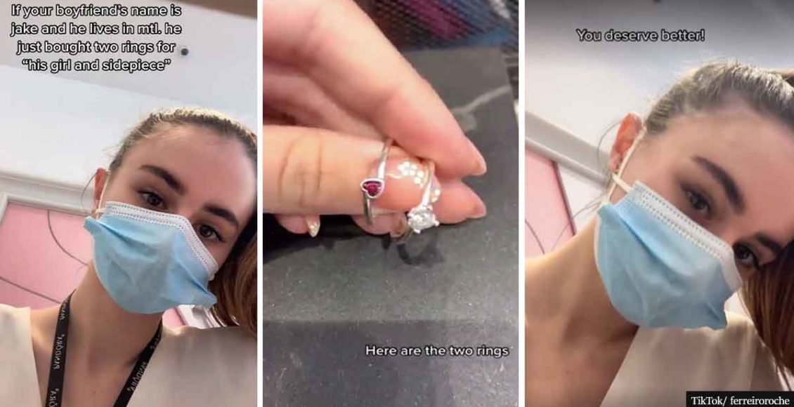Jewelry store worker exposes a cheater who buys a ring for his girlfriend and one for his "side piece"