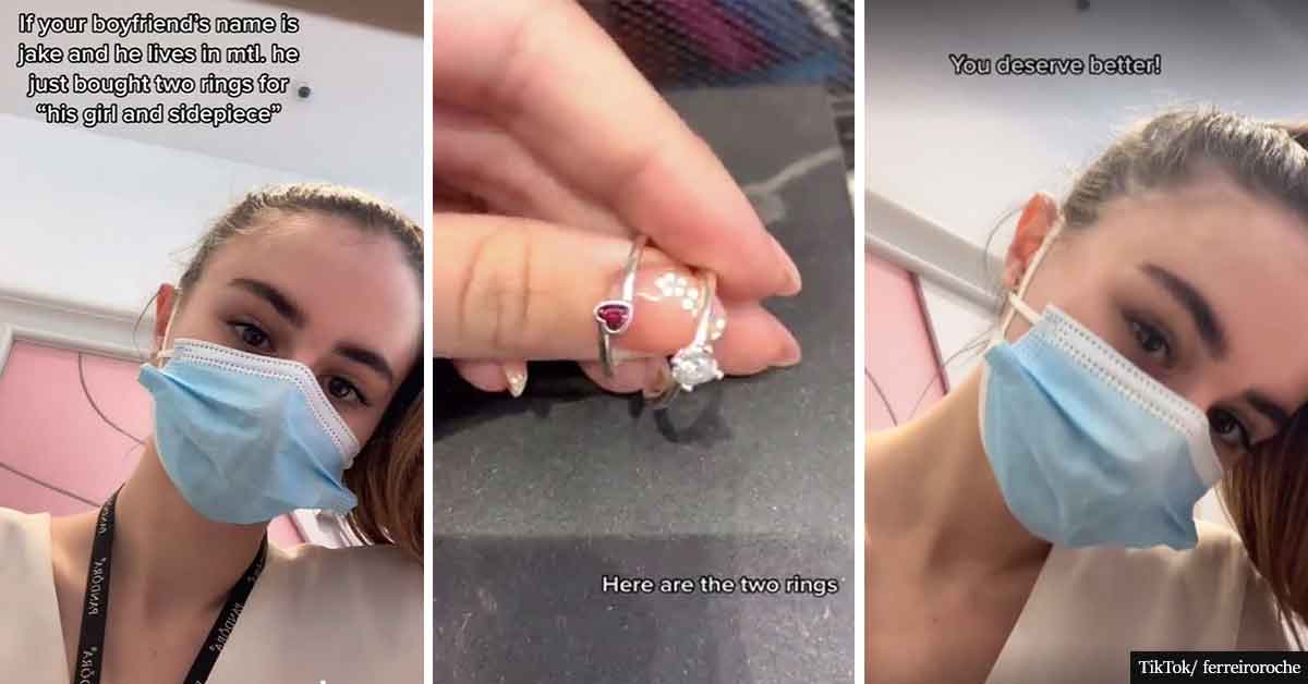 Jewelry store worker exposes a cheater who buys a ring for his girlfriend and one for his "side piece"