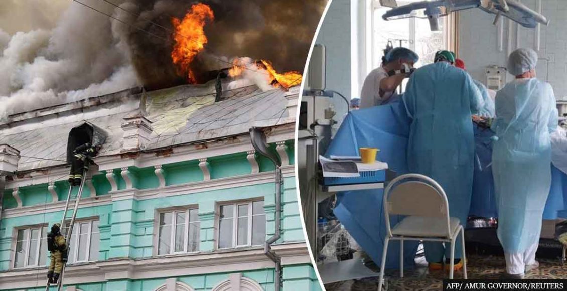 Russian doctors complete an open-heart surgery while the hospital is on fire