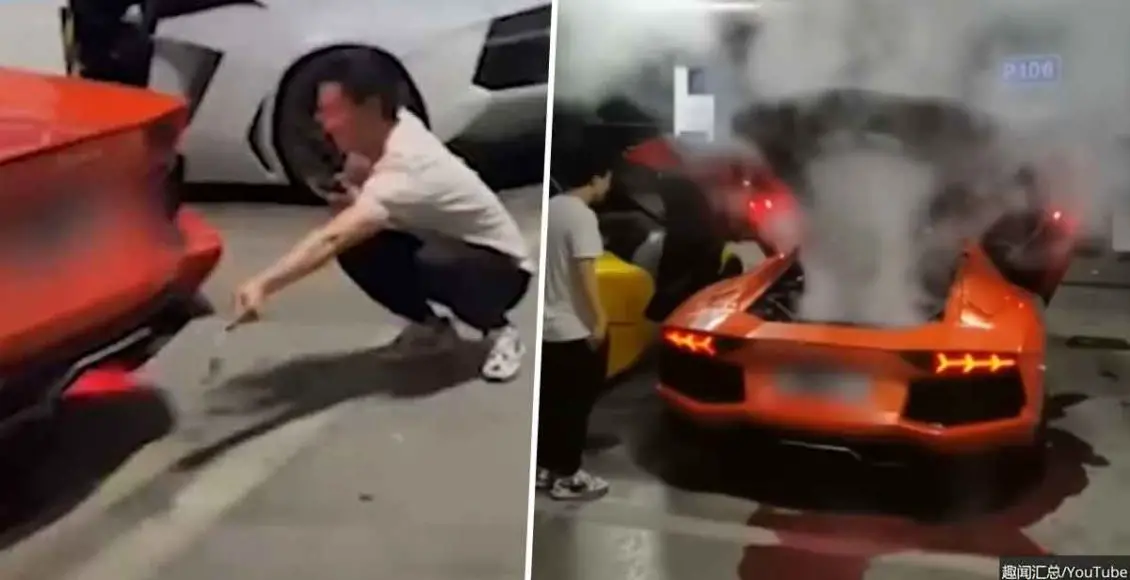 $400K Lamborghini destroyed after racers try to grill meat through the exhaust