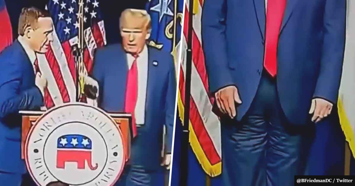 Donald Trump startles everyone at a recent speech with his pants allegedly put on backwards