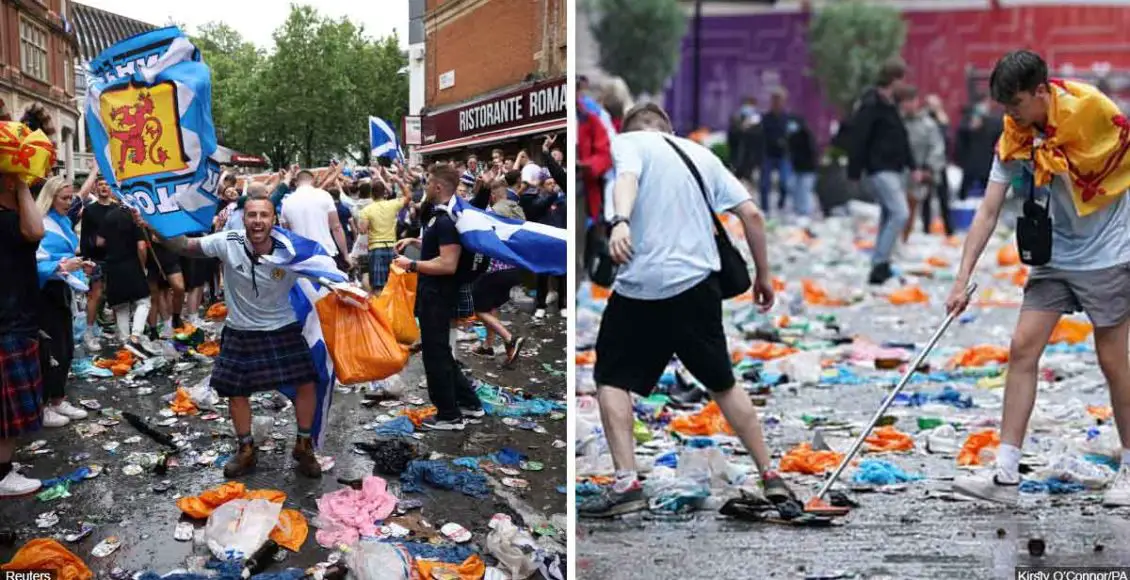 Scottish Fans Clean Up After Huge Mess Left Behind In London