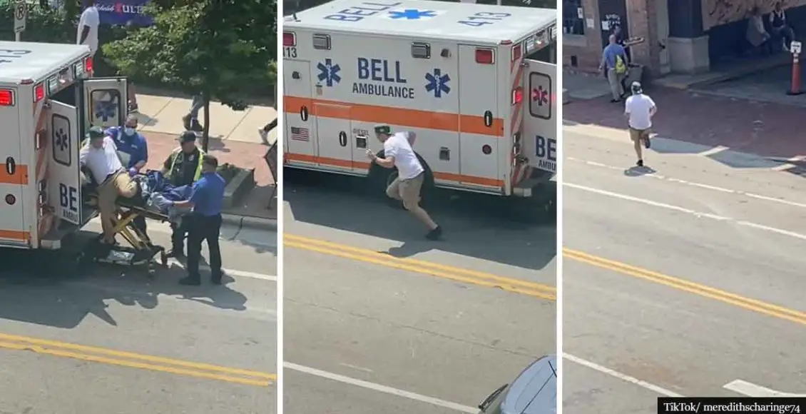 Footage Of Drunk Man Escaping Stretcher And Running Away From Ambulance Goes Viral
