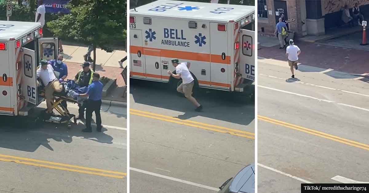 Footage Of Drunk Man Escaping Stretcher And Running Away From Ambulance Goes Viral