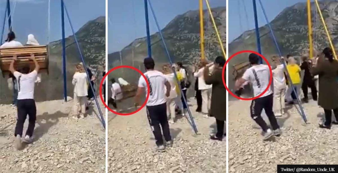 VIDEO: Terrifying moment two women fall from a swing on the edge of 6,000ft cliff and miraculously SURVIVE