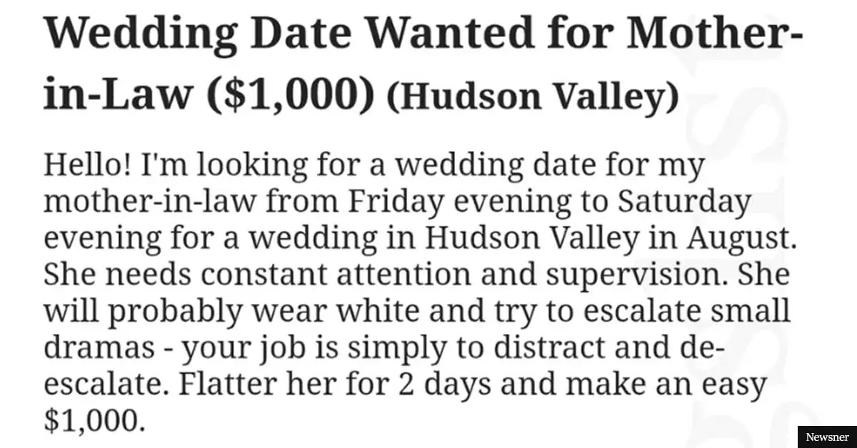 Ad offers $1000 to anyone who would be MIL's wedding date