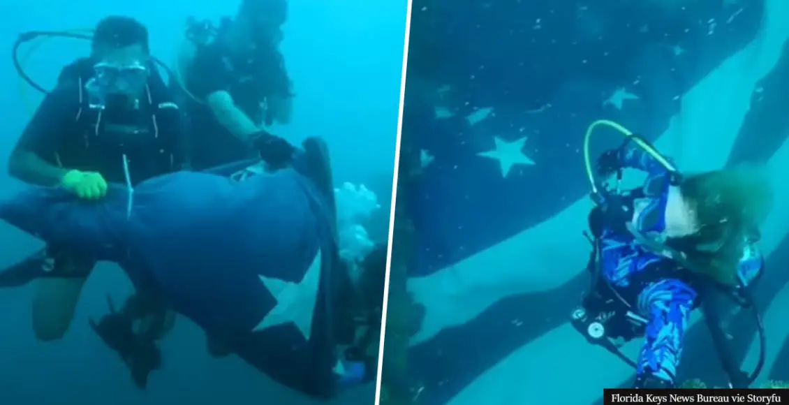Divers Honor Victims Of 9/11 By Draping Massive American Flag On Sunken World War II Ship