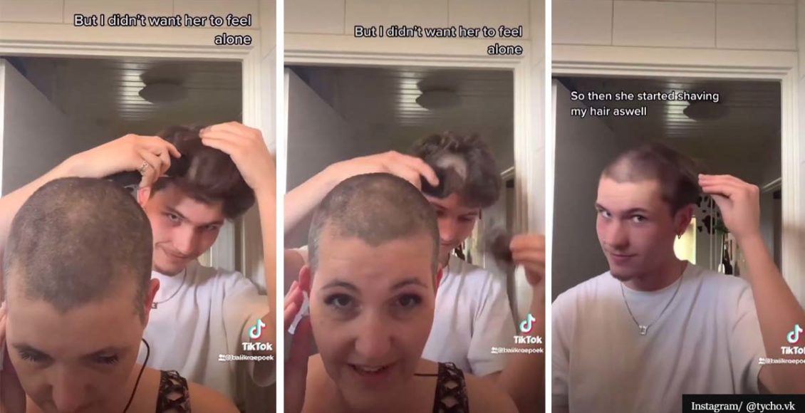 Empathetic son shaves his head to make his cancer-battling mom feel less alone