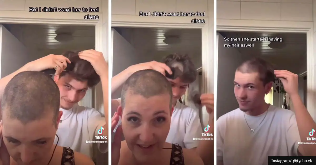 Empathetic son shaves his head to make his cancer-battling mom feel less alone