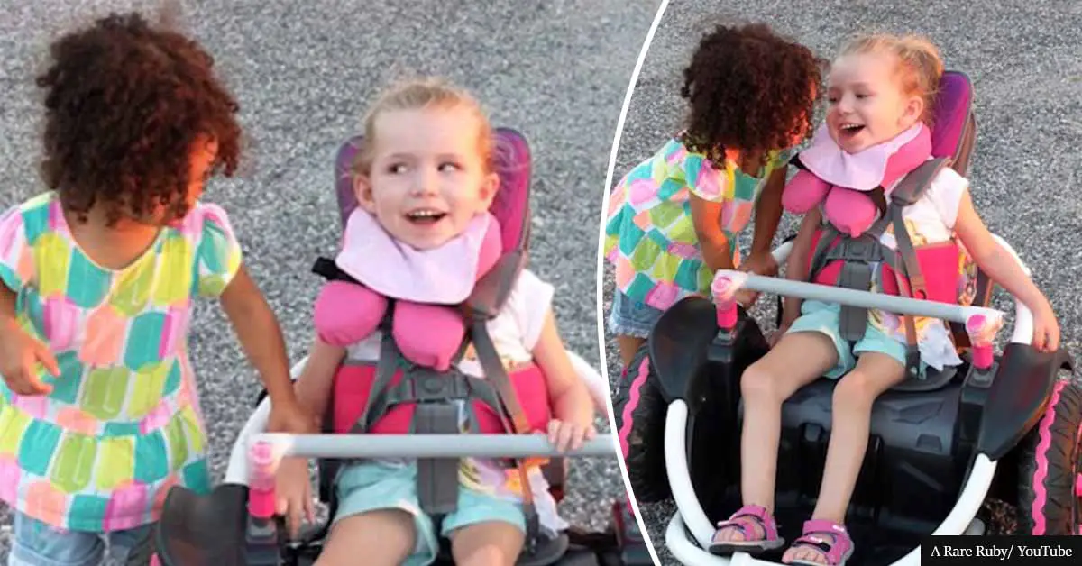 "Pure love and joy" - Girl helps her disabled friend take a spin on her new electric wheelchair