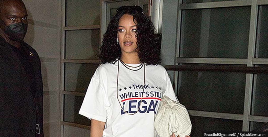 Rihanna spotted wearing political t-shirt saying "Think while it's still legal"