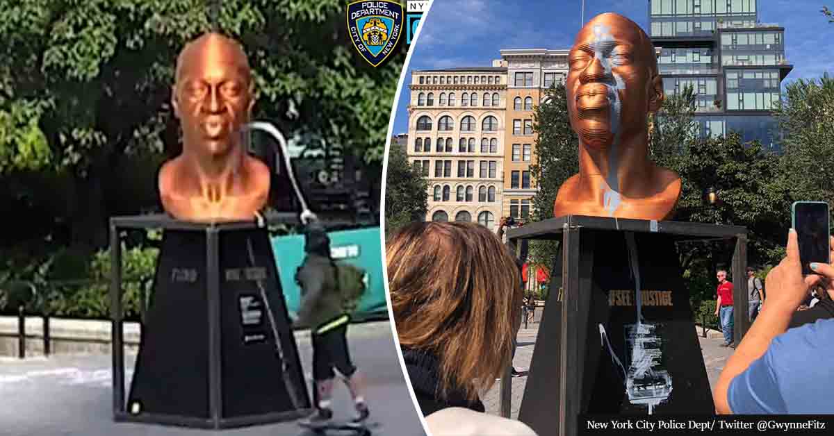 Caught On Camera: Man Vandalizes George Floyd Statue In Manhattan