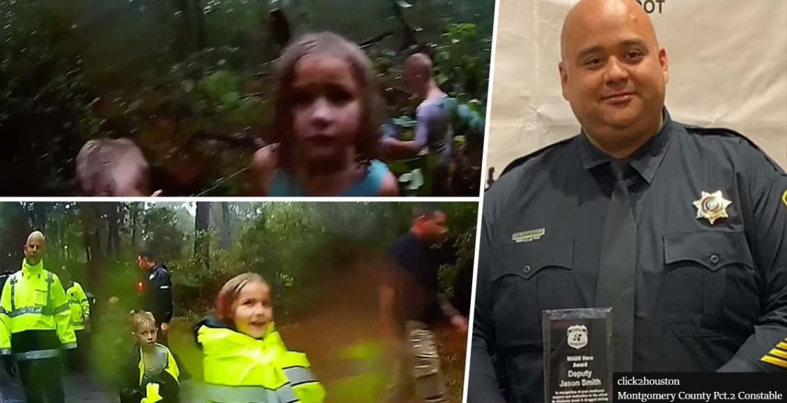Footage shows the moment deputy discovers missing children, aged 2, 6 and 7, lost in the woods for more than 24 hours
