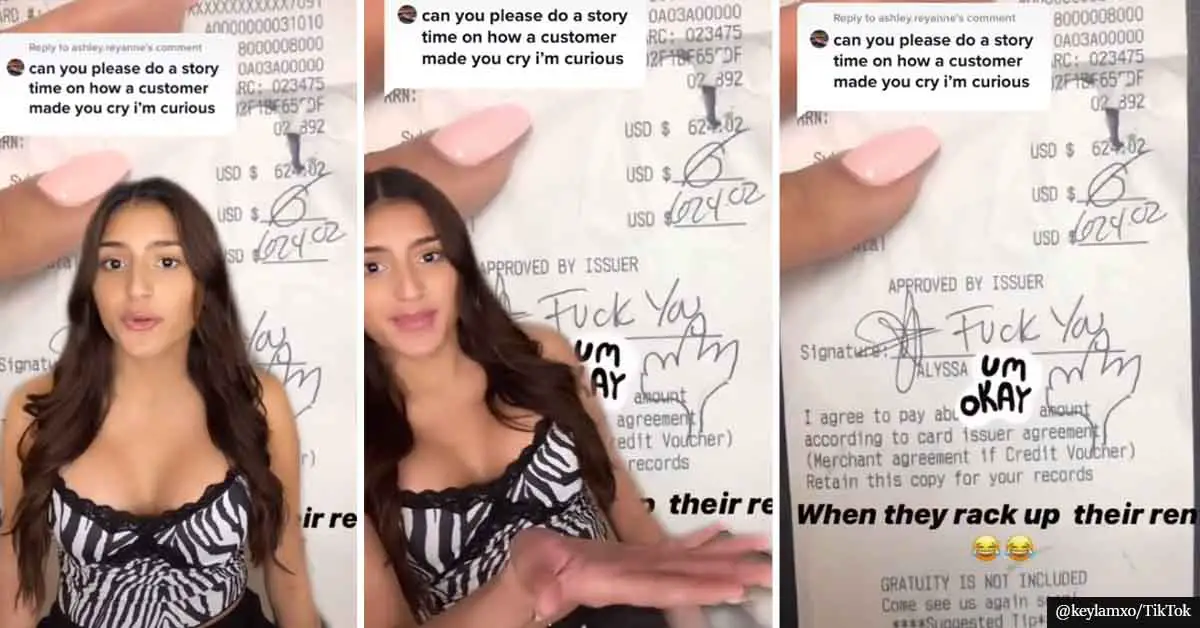 Hooters waitress IN TEARS after customers leave a mess and write an offensive message on the receipt